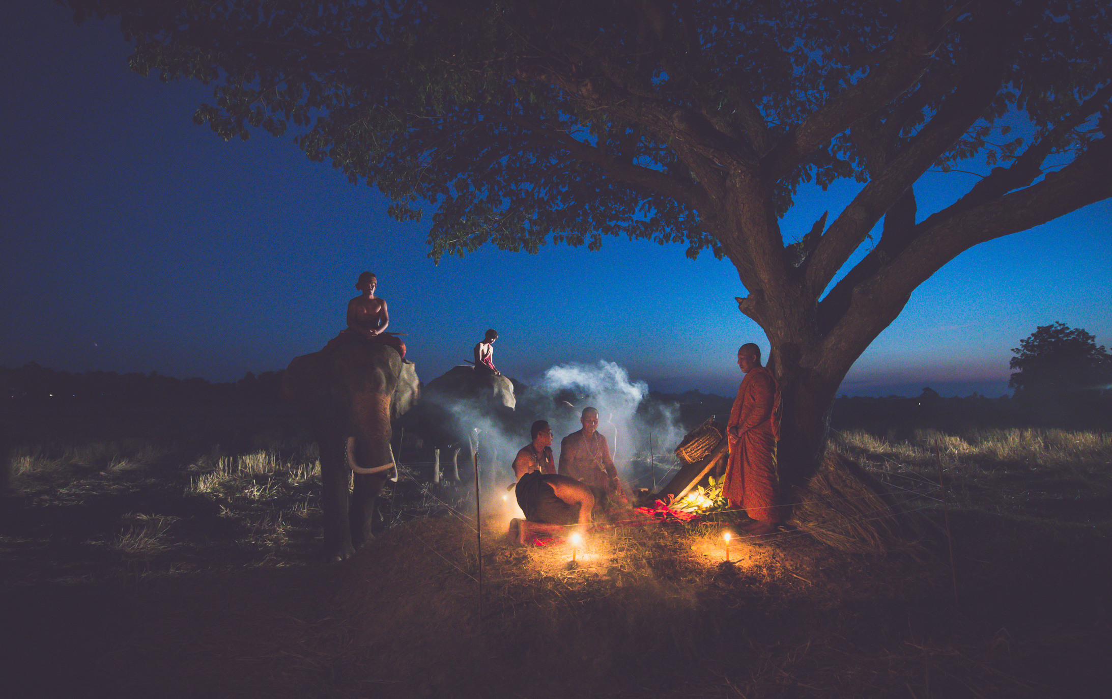 Thai purification ritual in the countryside with monks